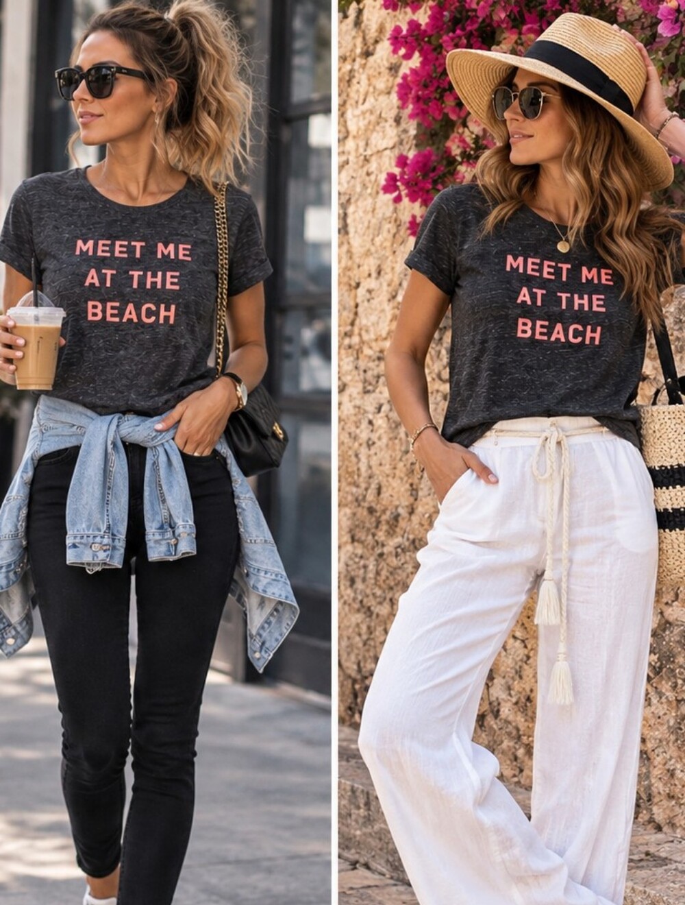 Old Navy Charcoal Graphic Tee with Pink Lettering - "Meet Me At The Beach"
